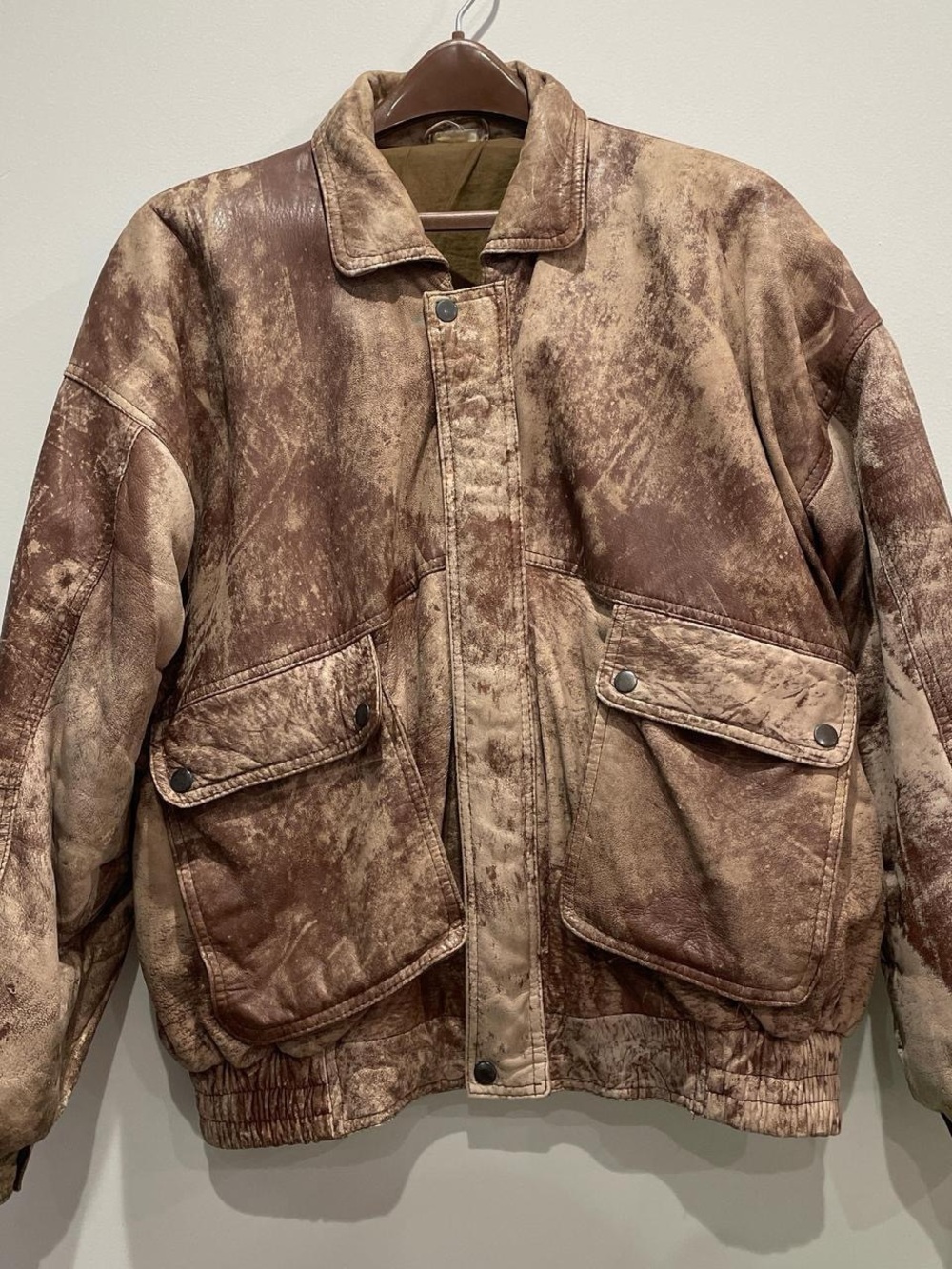 Men's Brown Distressed Leather Bomber Jacket